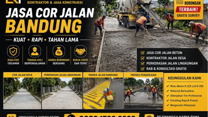 Cari jasa cor jalan & aspal terpercaya? PT Ewangga Karya Tama (MSM Parking Group) menawarkan harga borongan cor jalan beton Ready Mix mulai Rp850rb/kubik. Kokoh & Profesional.