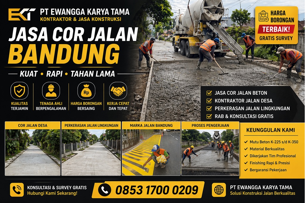 Cari jasa cor jalan & aspal terpercaya? PT Ewangga Karya Tama (MSM Parking Group) menawarkan harga borongan cor jalan beton Ready Mix mulai Rp850rb/kubik. Kokoh & Profesional.