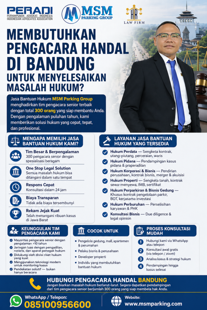 Jasa Bantuan Hukum MSM Parking Group menghadirkan tim pengacara senior terbaik dengan total 300 orang yang siap membantu Anda.